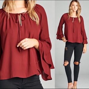 Burgundy Bell Sleeve Blouse ActiveUSA Size Small